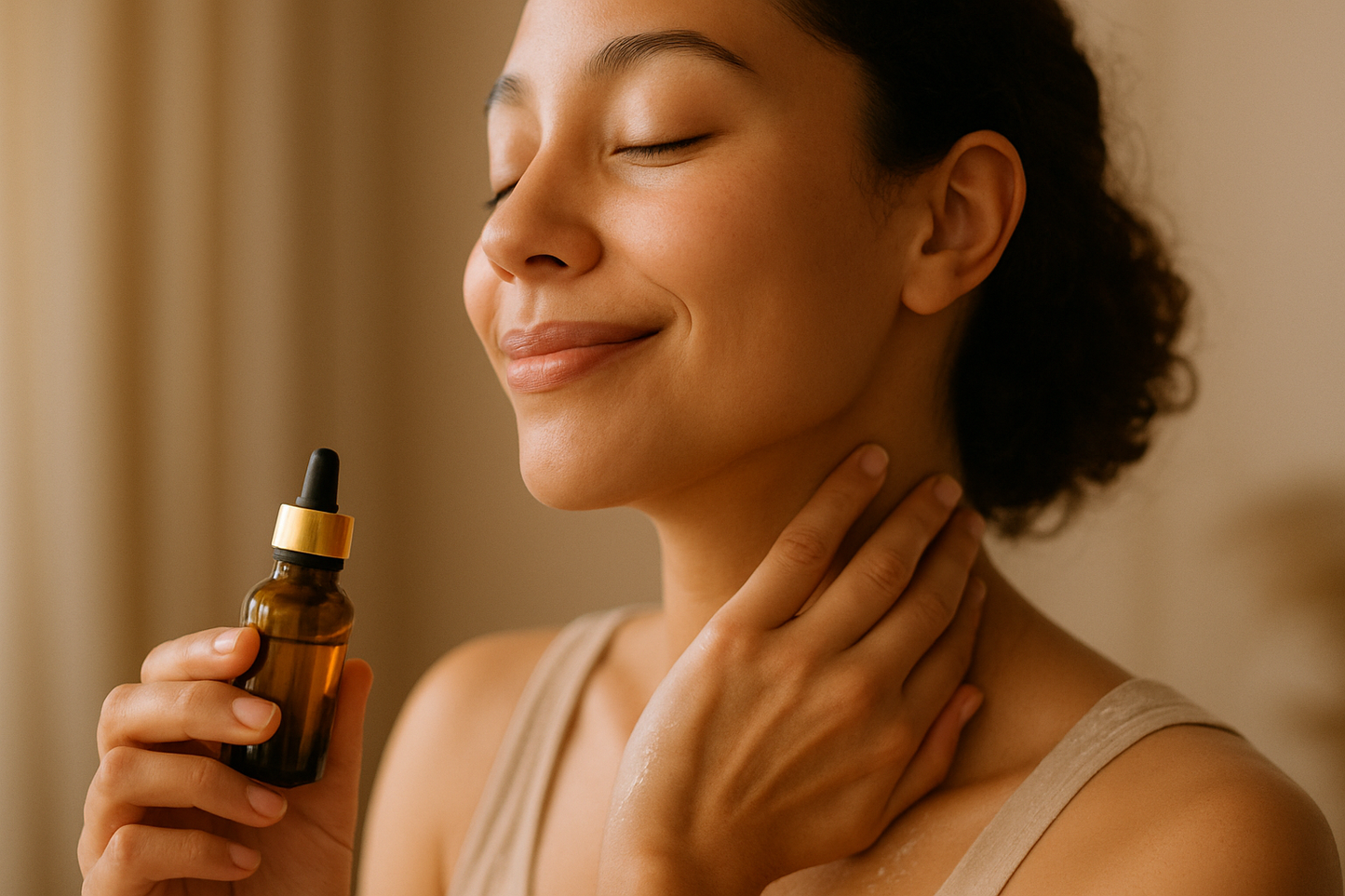 No need to show body oil, just applying oil on the neck please and relaxing and enjoying,.